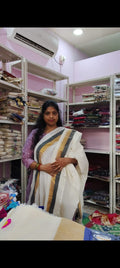 Mull cotton saree dual color border