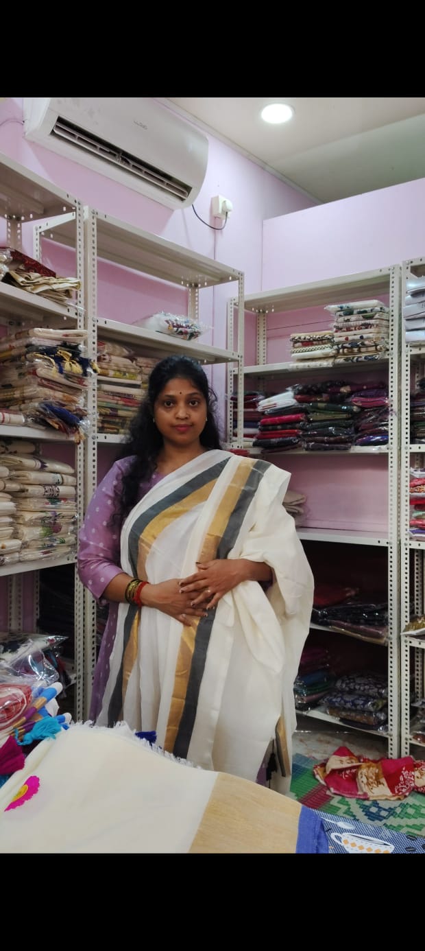 Mull cotton saree dual color border