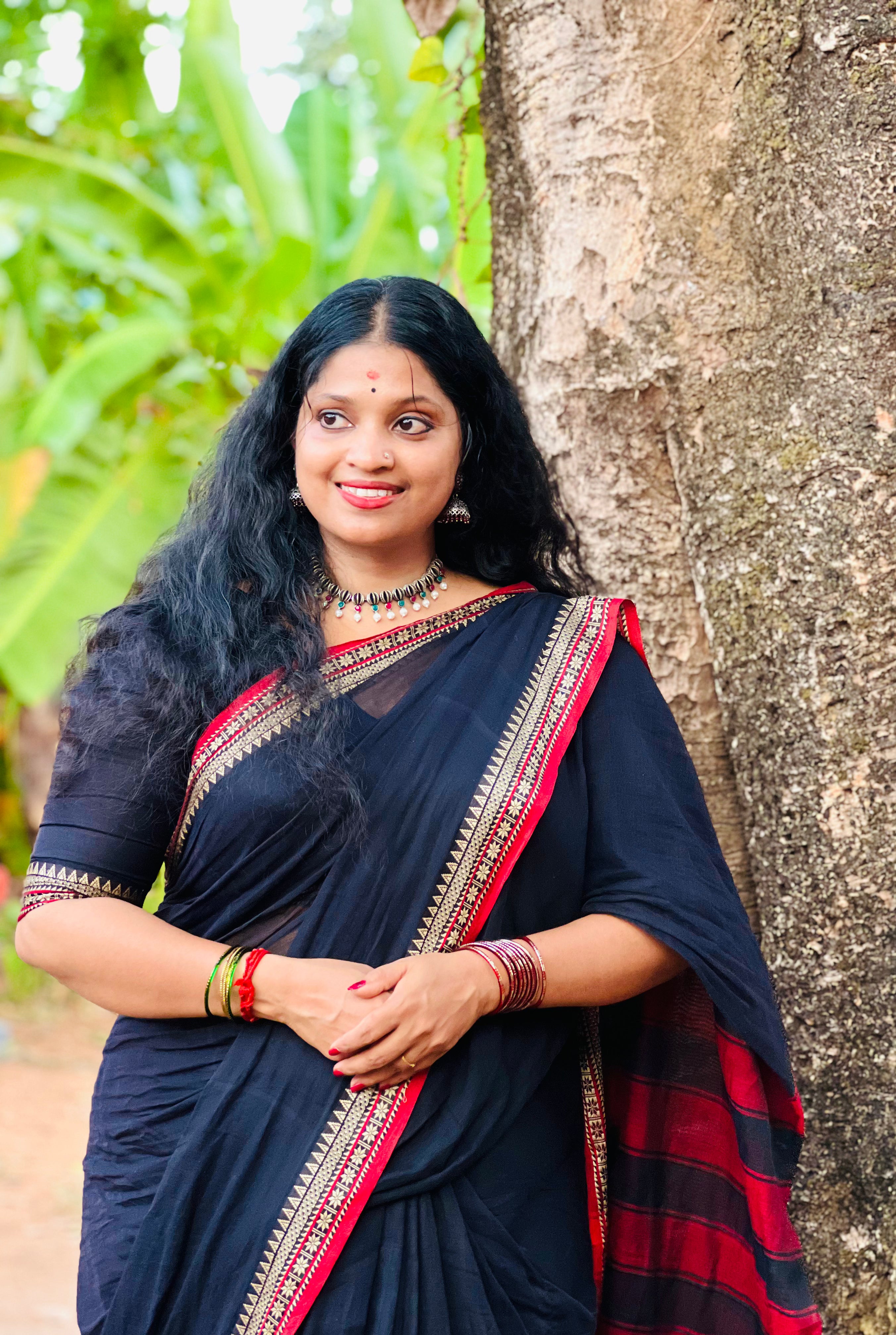 Black Narayanpet mercerised cotton saree